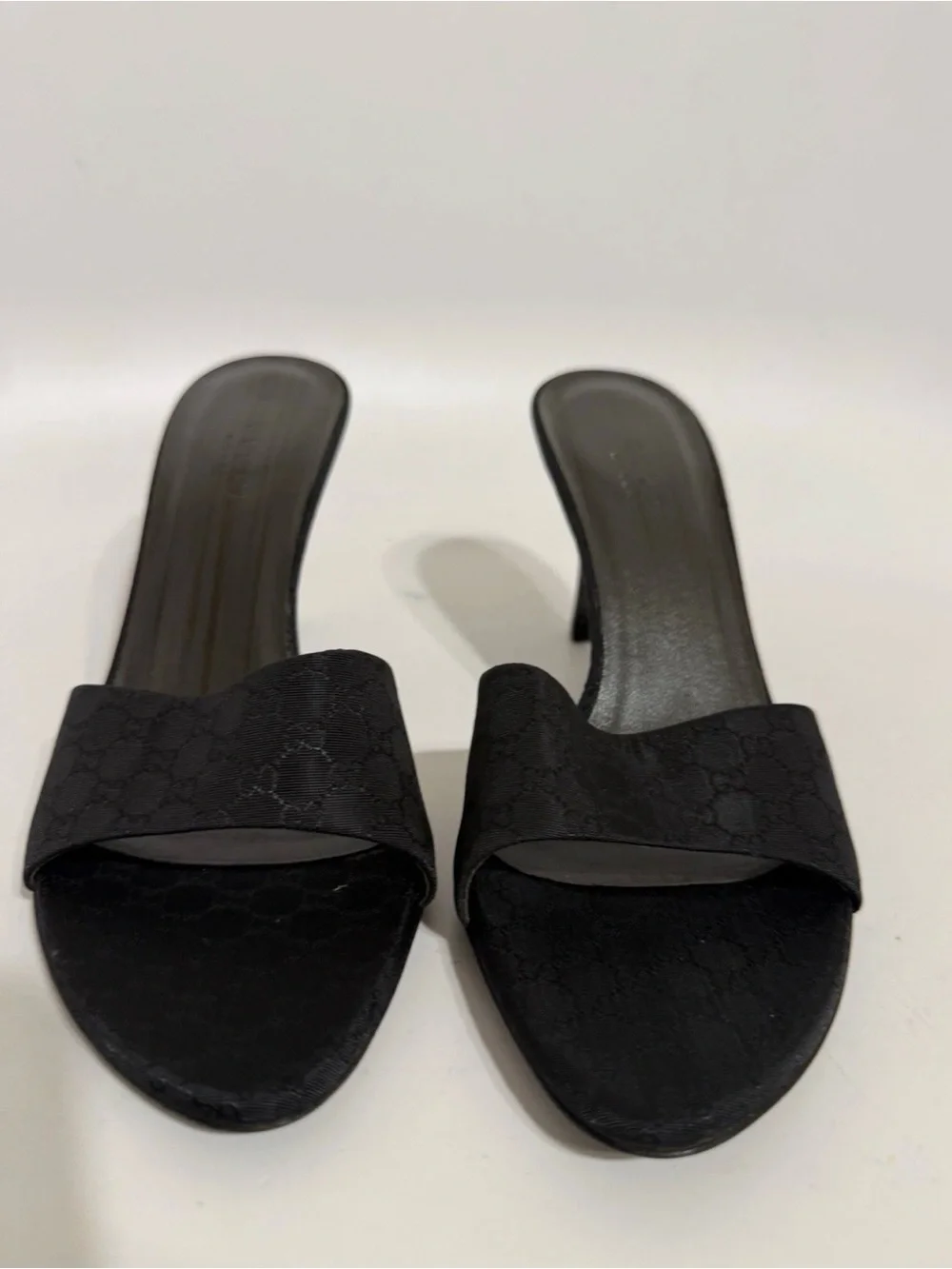 Gucci Black Monogram Slip-On Stiletto Mules